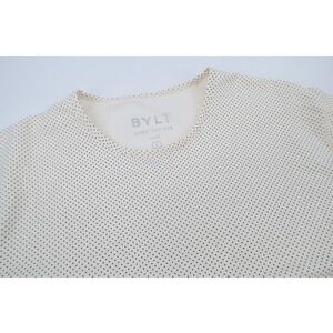 BYLT Premium Basics Mens Small Lux Drop Cut White Polka Dot Stretch‎ T-Shirt